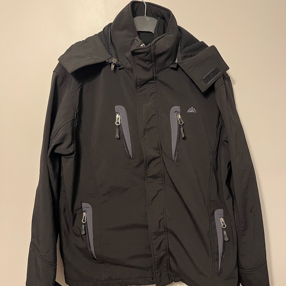 Snozu mens black jacket with grey reflectors with vest and hood